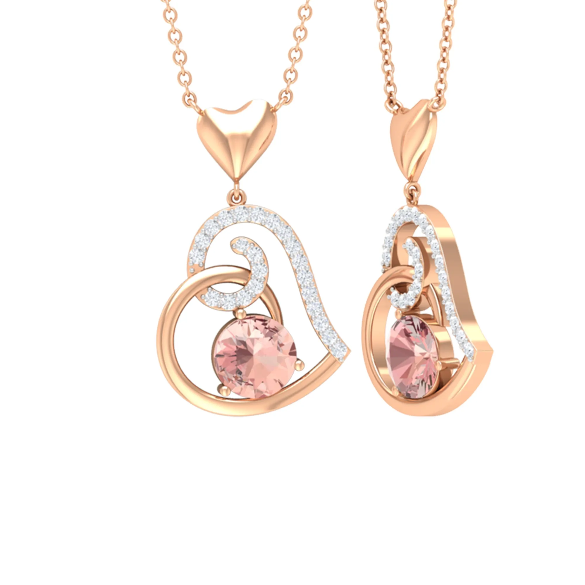 Morganite Heart Drop Pendant with Diamond Accent