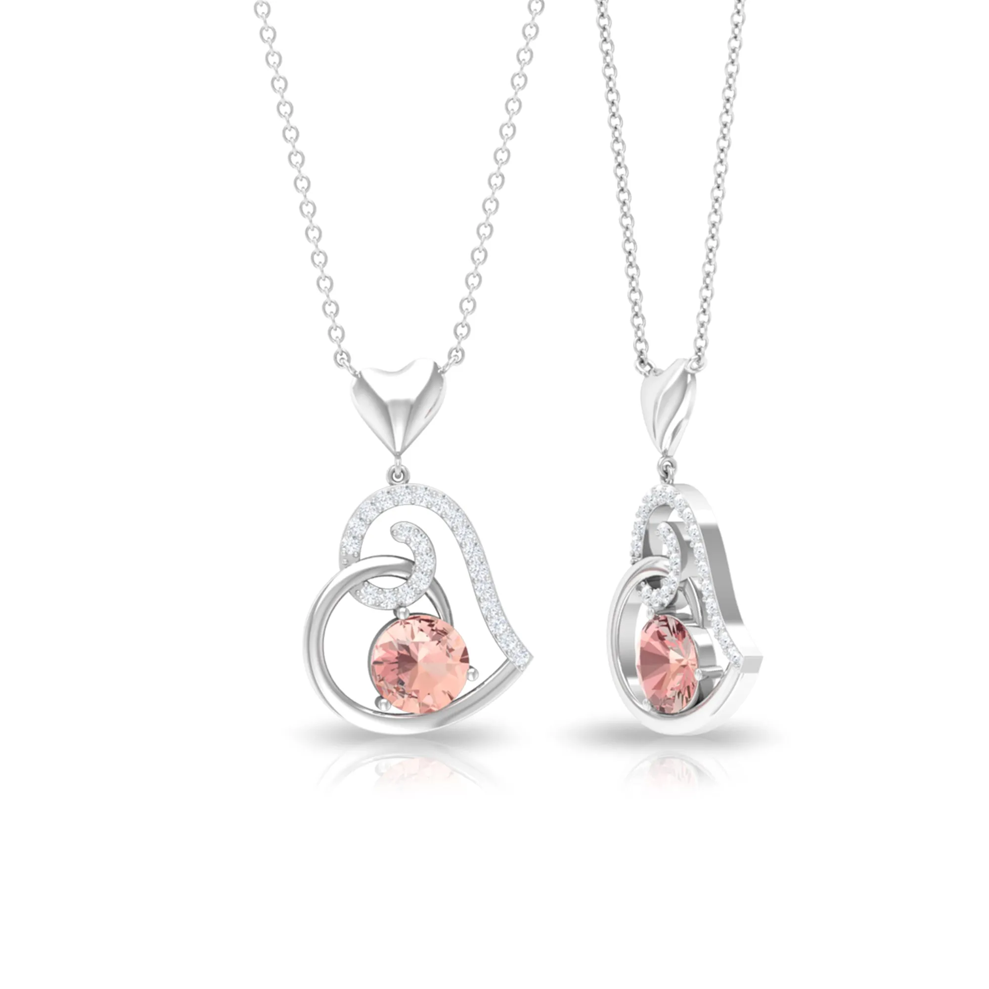 Morganite Heart Drop Pendant with Diamond Accent