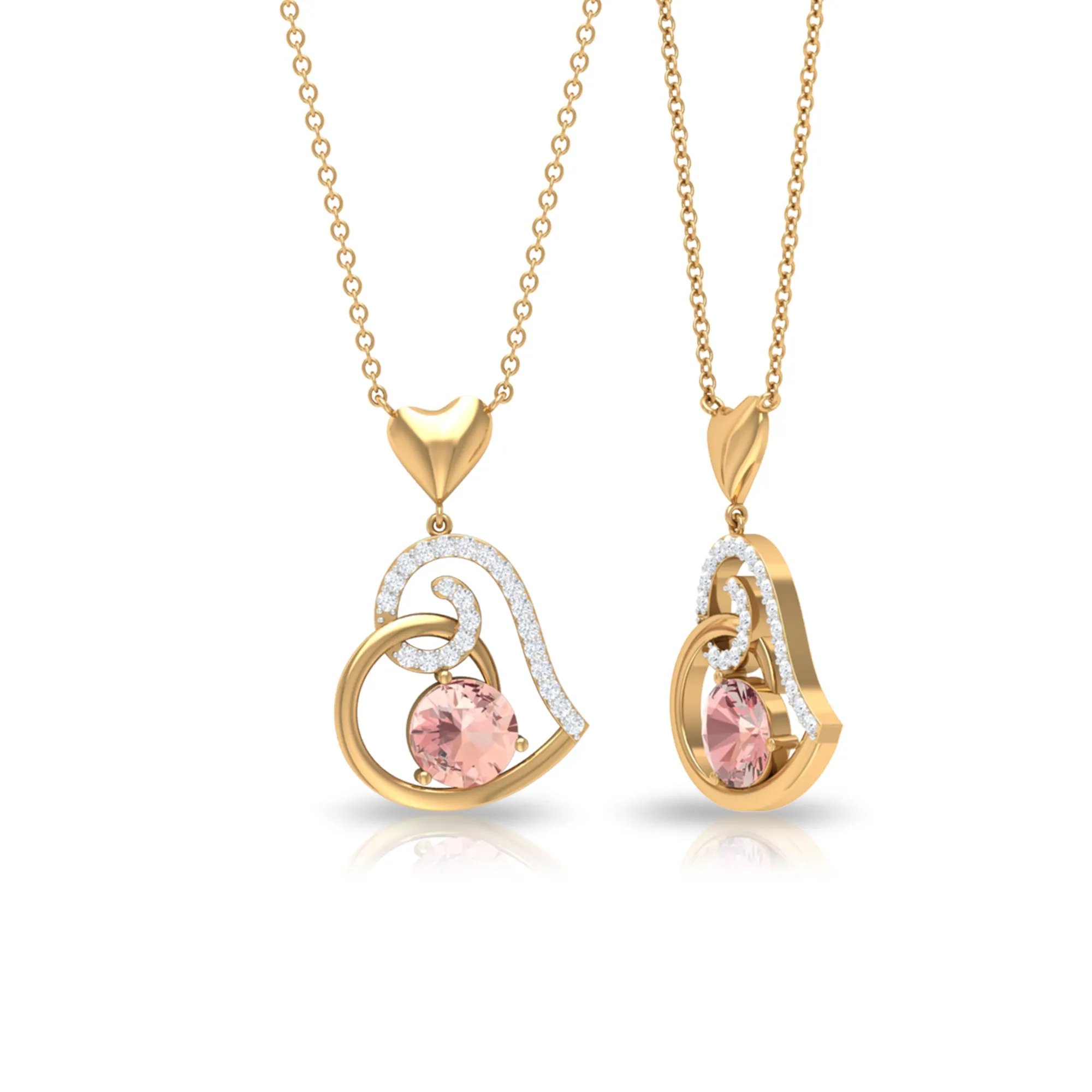 Morganite Heart Drop Pendant with Diamond Accent