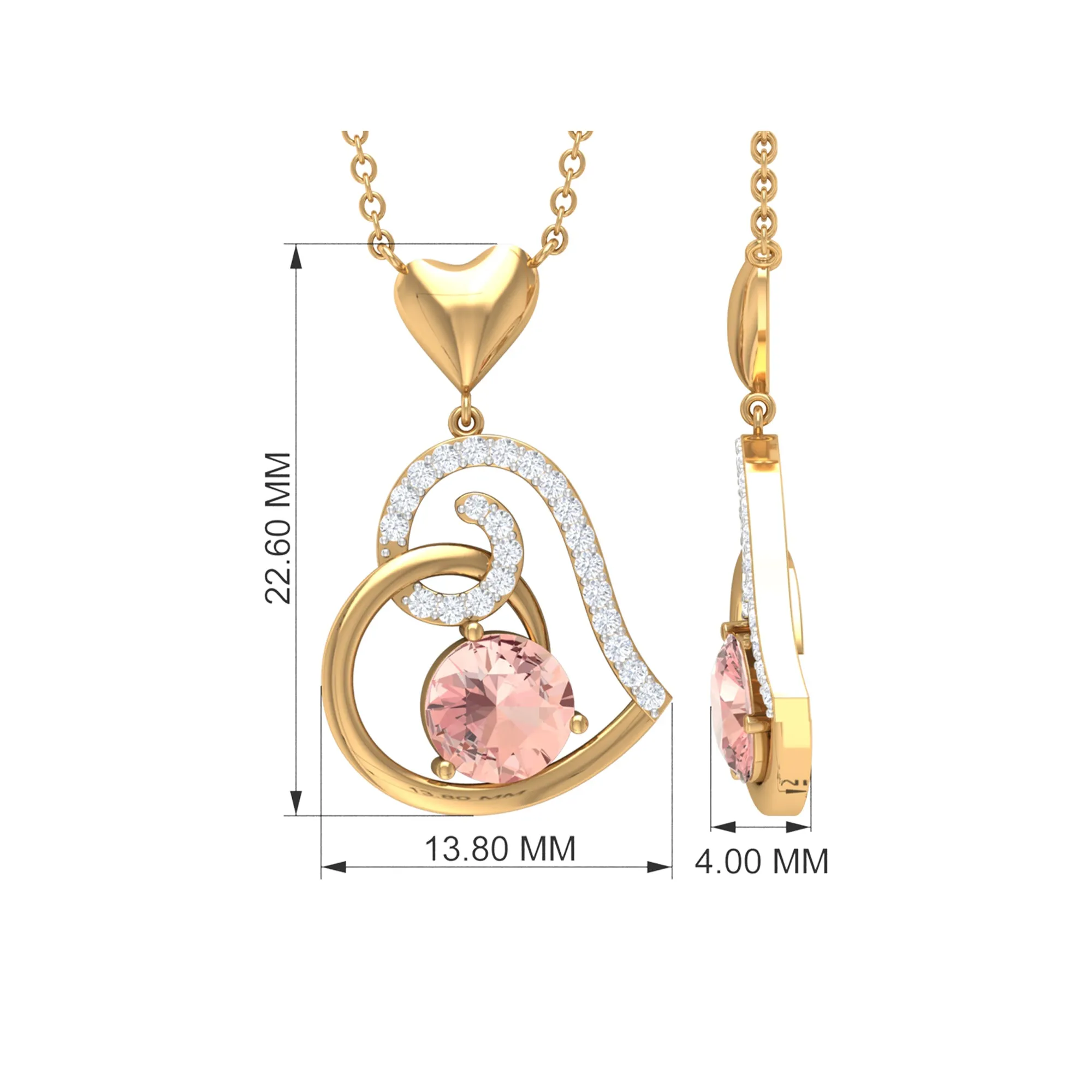 Morganite Heart Drop Pendant with Diamond Accent