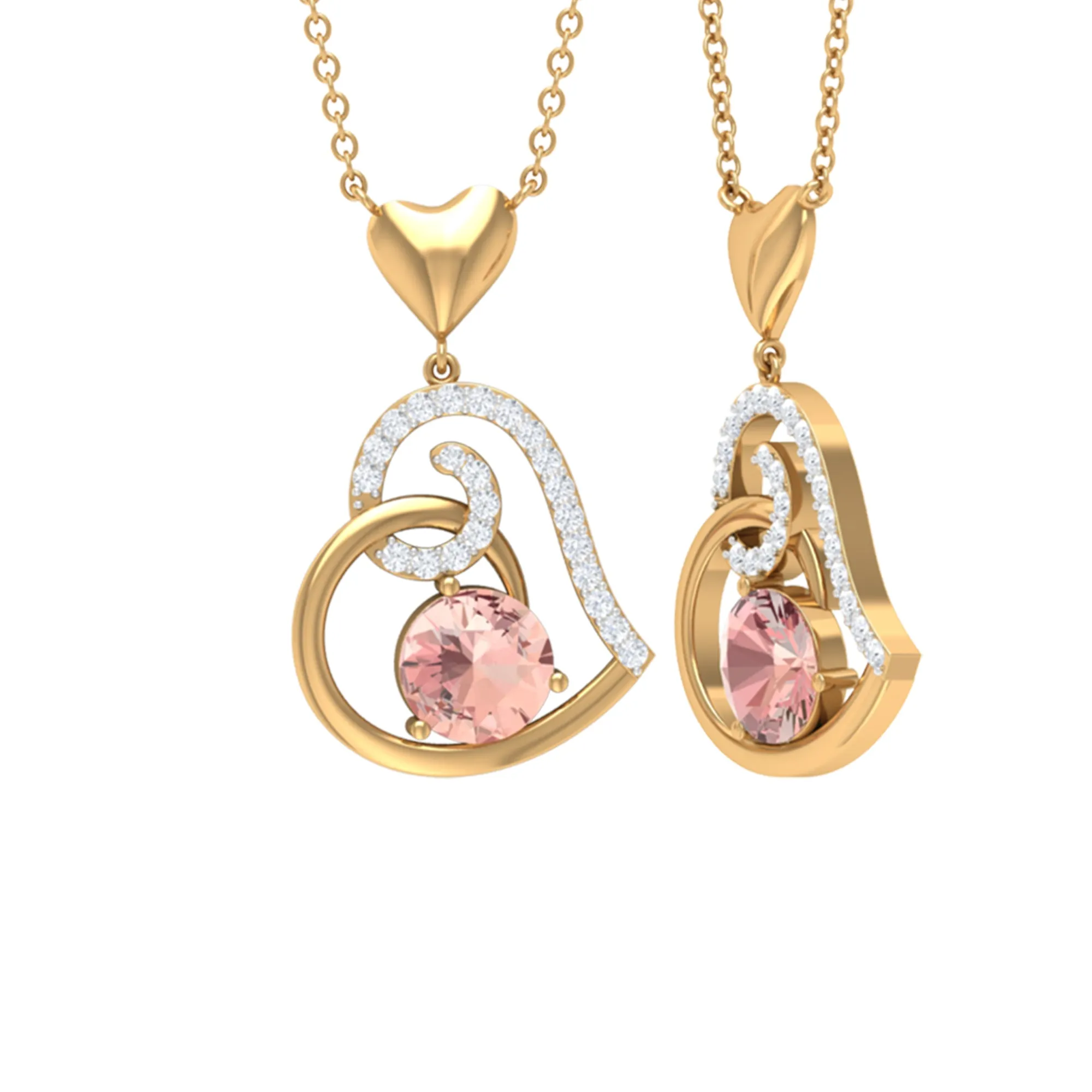 Morganite Heart Drop Pendant with Diamond Accent