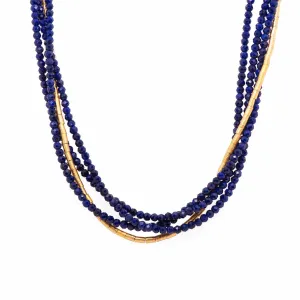 Multi Strand Lapis and Gold Necklace