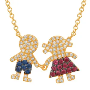 Multiple Kids Boy Girl Diamond and Gemstone Charm Necklace