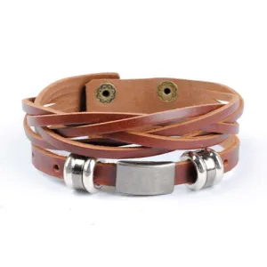 New arrival high quality brown and black leather wrap bracelet for men male jewelry cool stainless steel bracelet