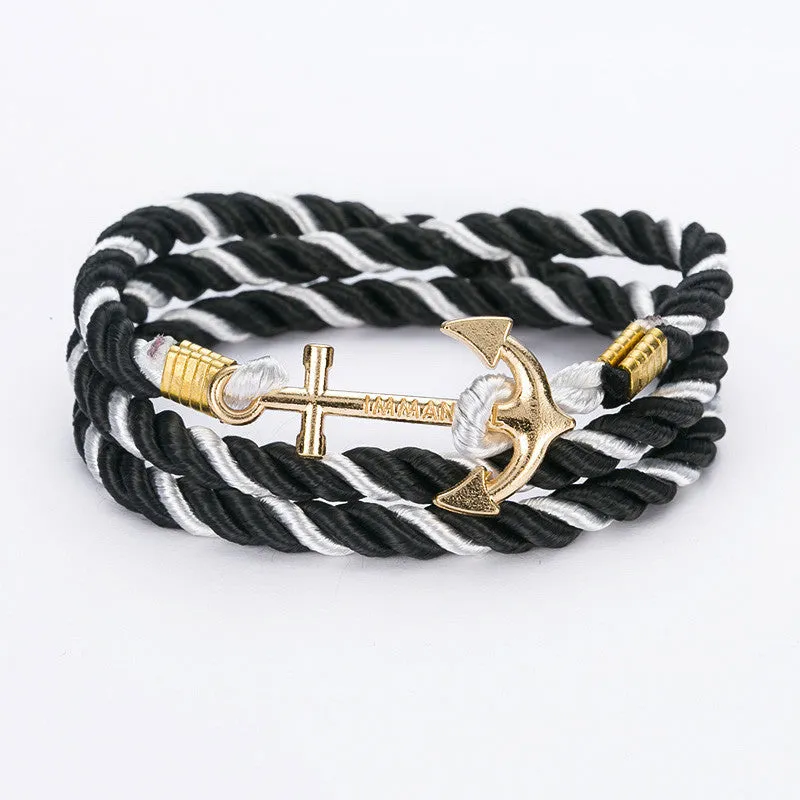 New Arrive DIY Rope Black Blue Anchor Bracelet Fashion Women Men Hooks Bracelet Bangle Charm Bracelets Jewelry