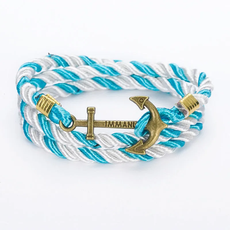 New Arrive DIY Rope Black Blue Anchor Bracelet Fashion Women Men Hooks Bracelet Bangle Charm Bracelets Jewelry