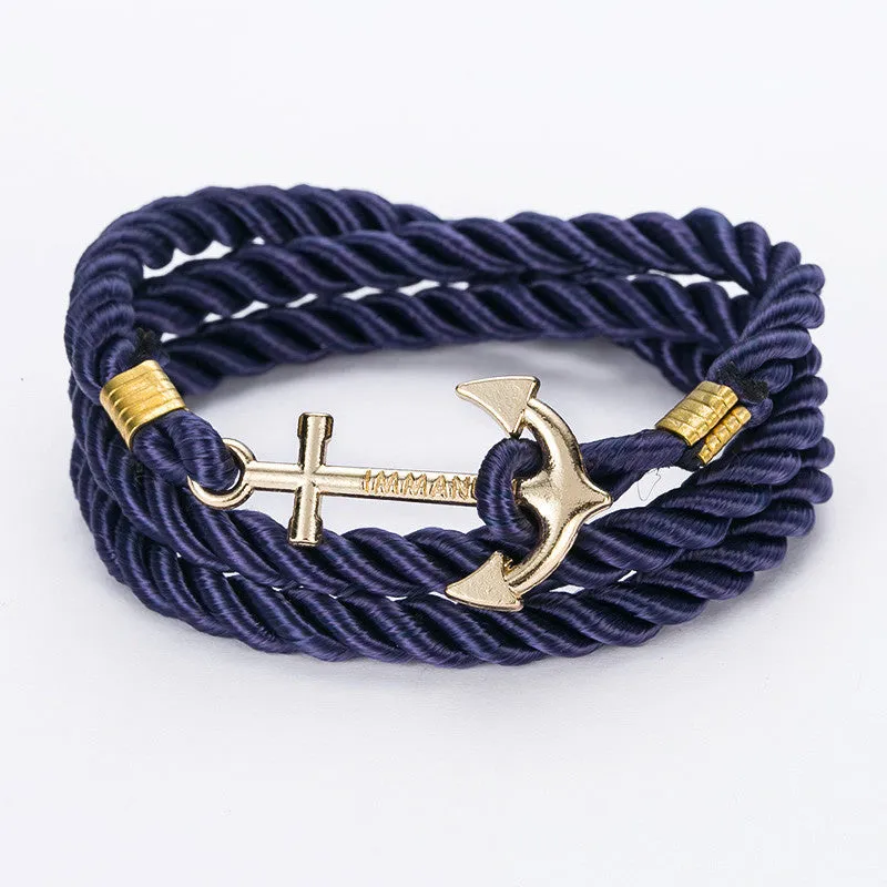 New Arrive DIY Rope Black Blue Anchor Bracelet Fashion Women Men Hooks Bracelet Bangle Charm Bracelets Jewelry