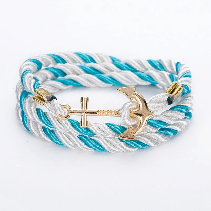 New Arrive DIY Rope Black Blue Anchor Bracelet Fashion Women Men Hooks Bracelet Bangle Charm Bracelets Jewelry