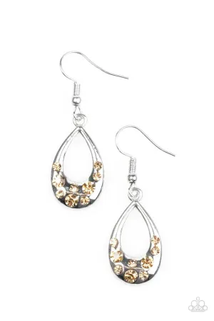 Paparazzi Earring ~ Twinkly Teardrops - Brown