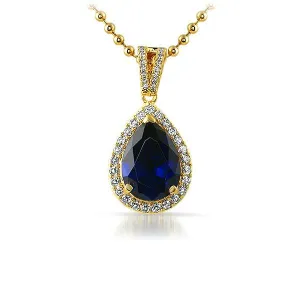 Pear Cut Lab Sapphire Gem Gold Iced Out Pendant