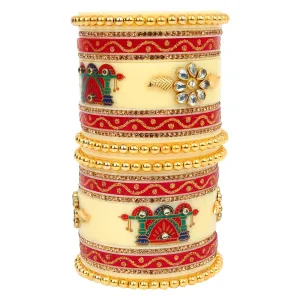 Pearl And Kundan Studd Yellow and red Color Chuda Set for Women