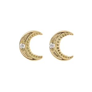 Petite Moon diamond earrings, Yellow Gold