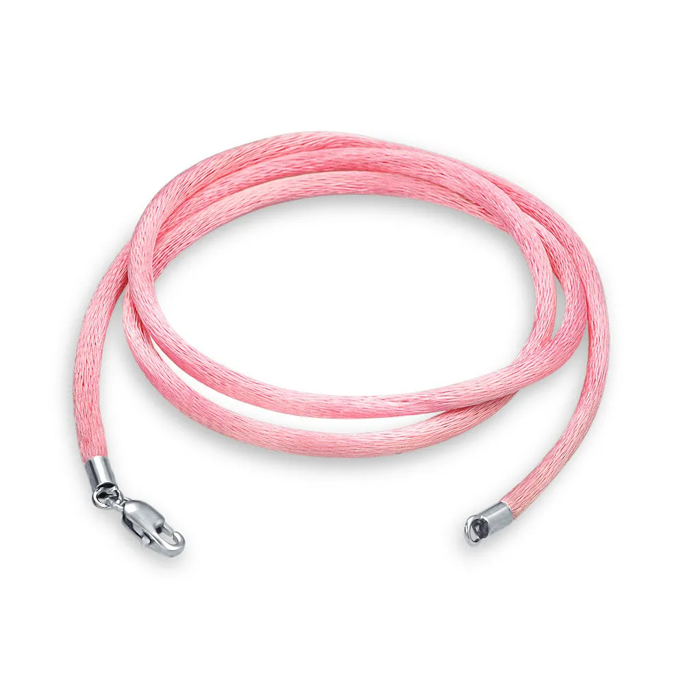 Pink Satin Silk Cord Necklace with Silver Lobster Clasp for Men Multiple Lengths