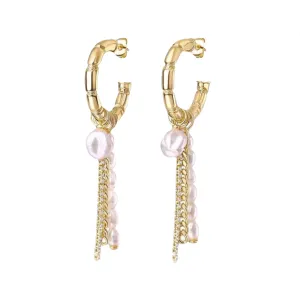 Pre Order: Skeletal C-Shaped Pearl And Chain Dangle Earrings