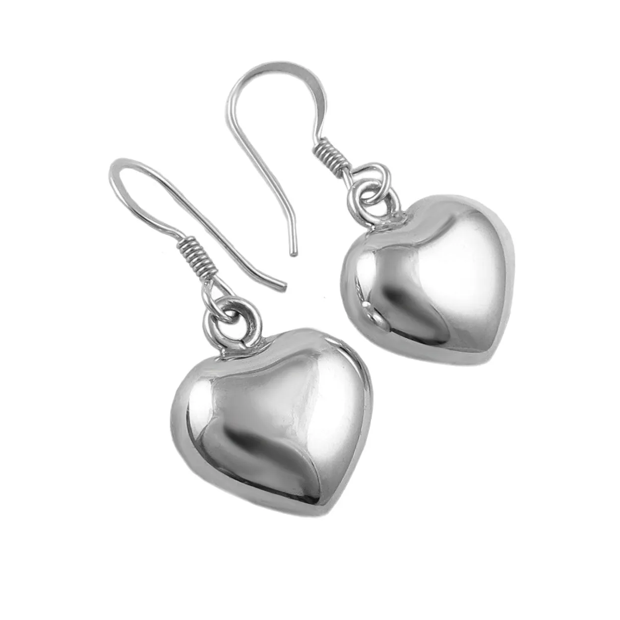 Puffy Love Heart 925 Sterling Silver Polished Dangle Earrings