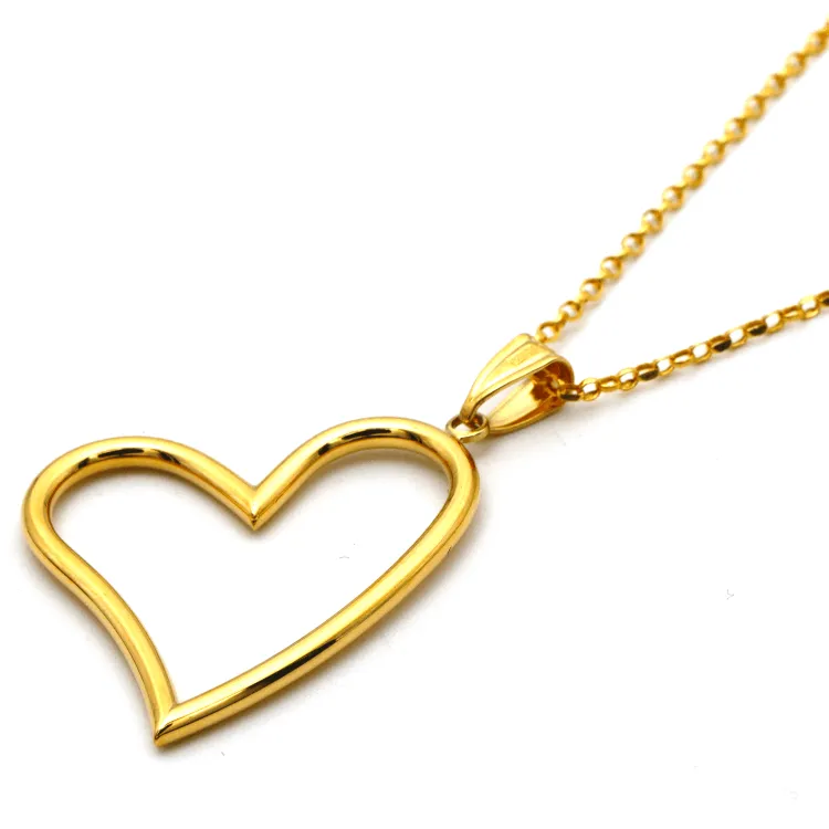 Real Gold 3D Big Heart Necklace with Hollow Rolo Chain 5724 CWP 1671