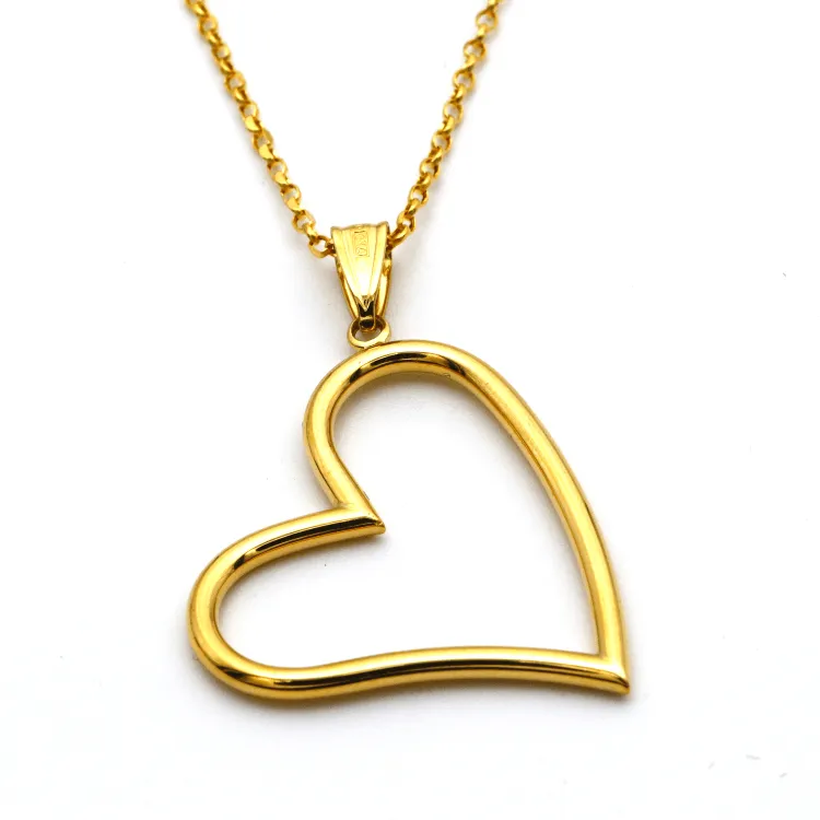 Real Gold 3D Big Heart Necklace with Hollow Rolo Chain 5724 CWP 1671