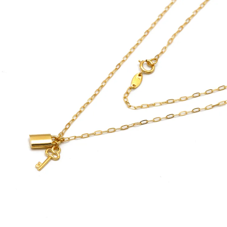 Real Gold Key Lock Love Dangler Paper Clip Necklace 0003 (45 C.M) N1370