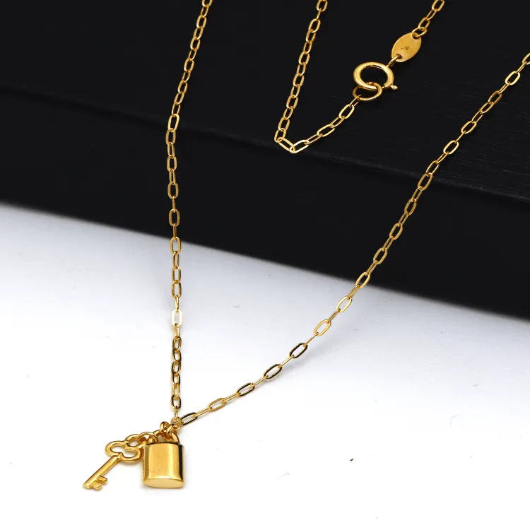 Real Gold Key Lock Love Dangler Paper Clip Necklace 0003 (45 C.M) N1370