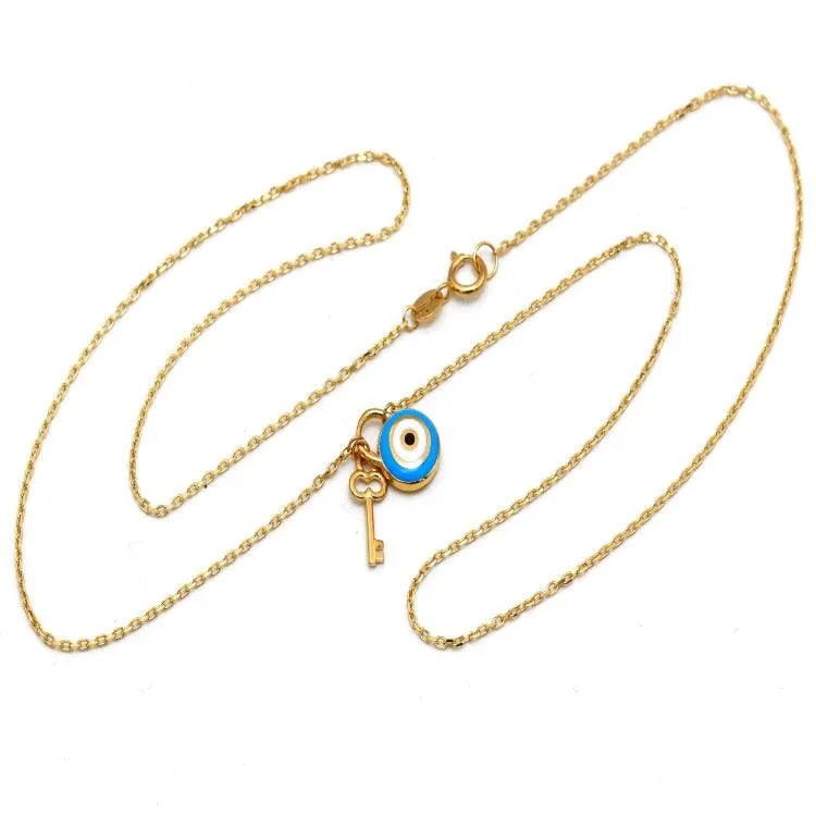 Real Gold Necklace with Evil Eye and Key Dangler Charms - Model 9750 N1425