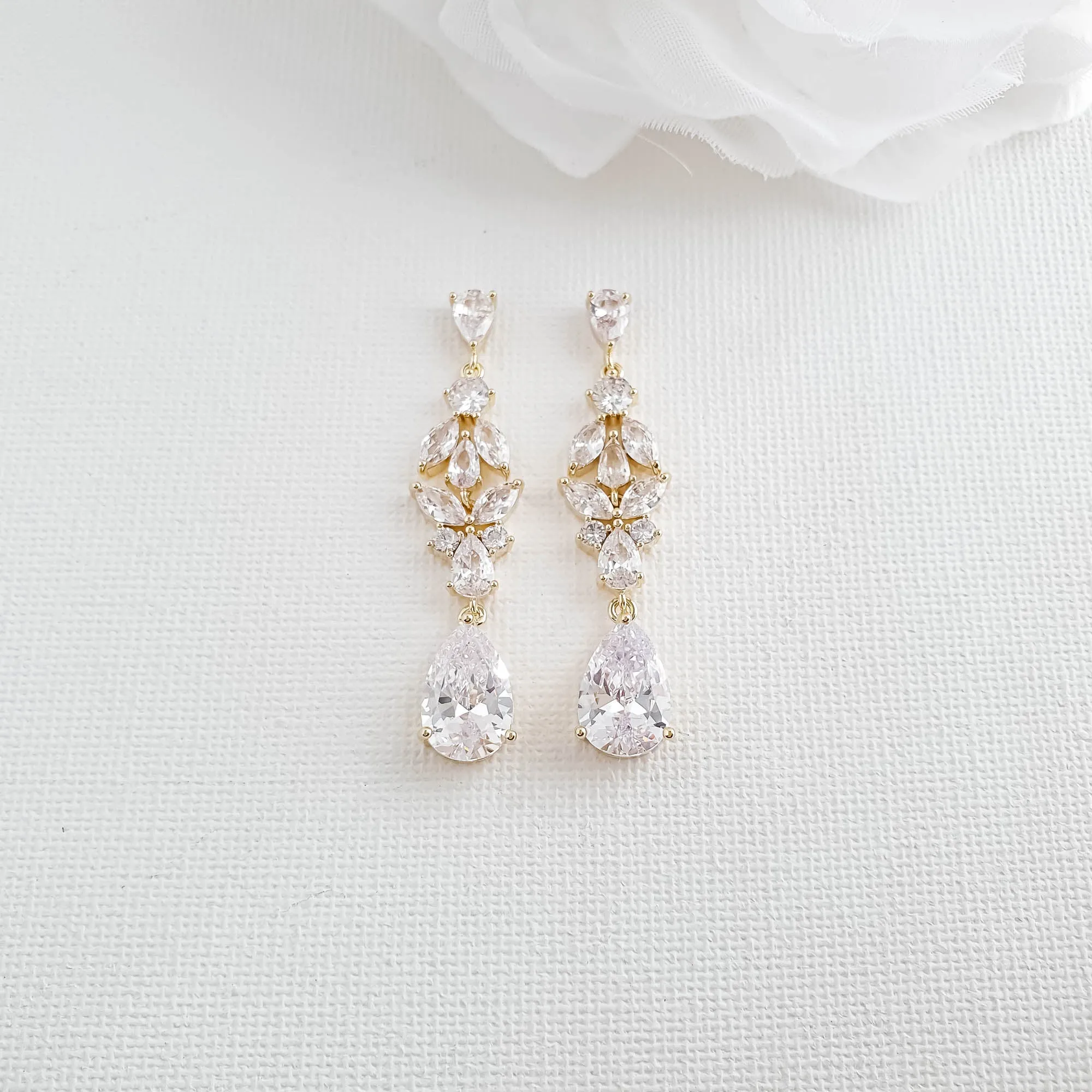 Rose Gold and Cubic Zirconia Earrings-Anne