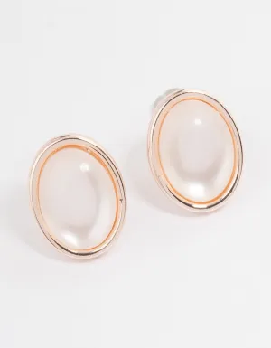 Rose Gold Cats Eye Oval Stud Earrings