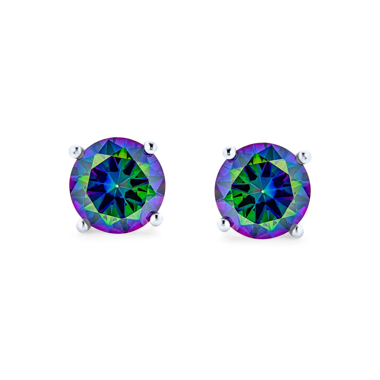 Round Black Mystic Rainbow CZ Stud Earrings Sterling Silver Screw Back 5-9 MM