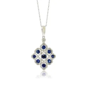 Round Blue Sapphire & Diamond Unique Style Pendant