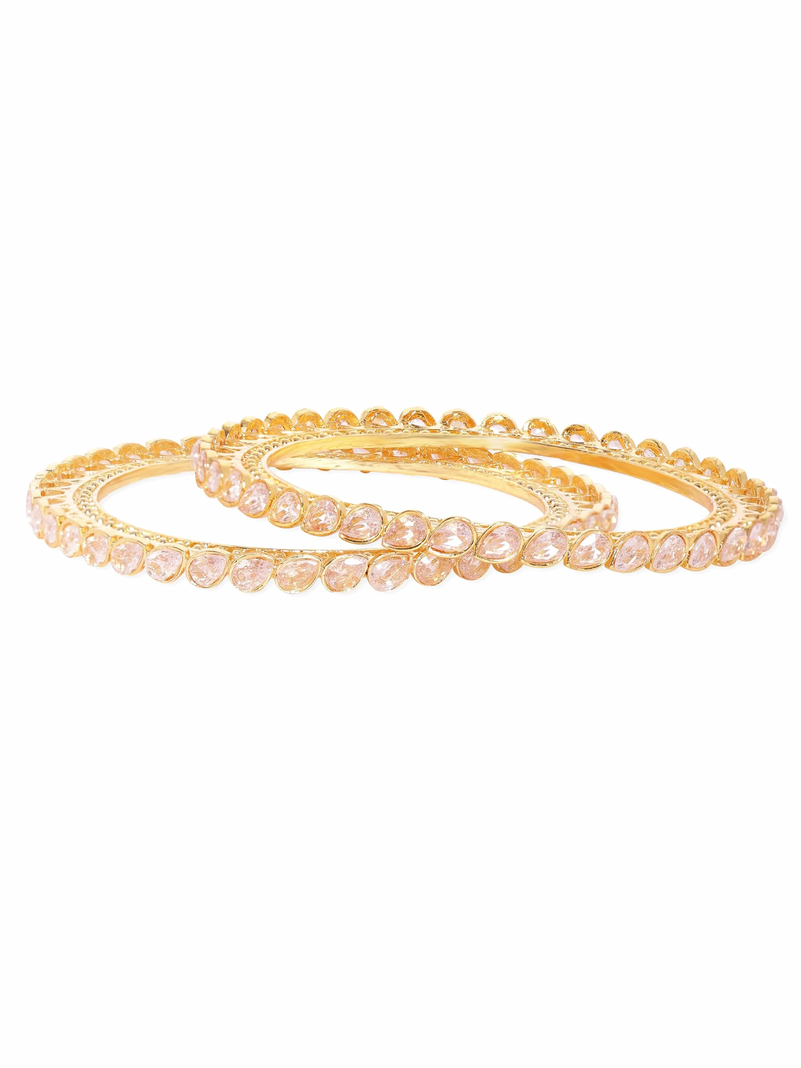 Rubans Set of 2, 22K Gold plating Pave Zirconia studded contemprory bangles