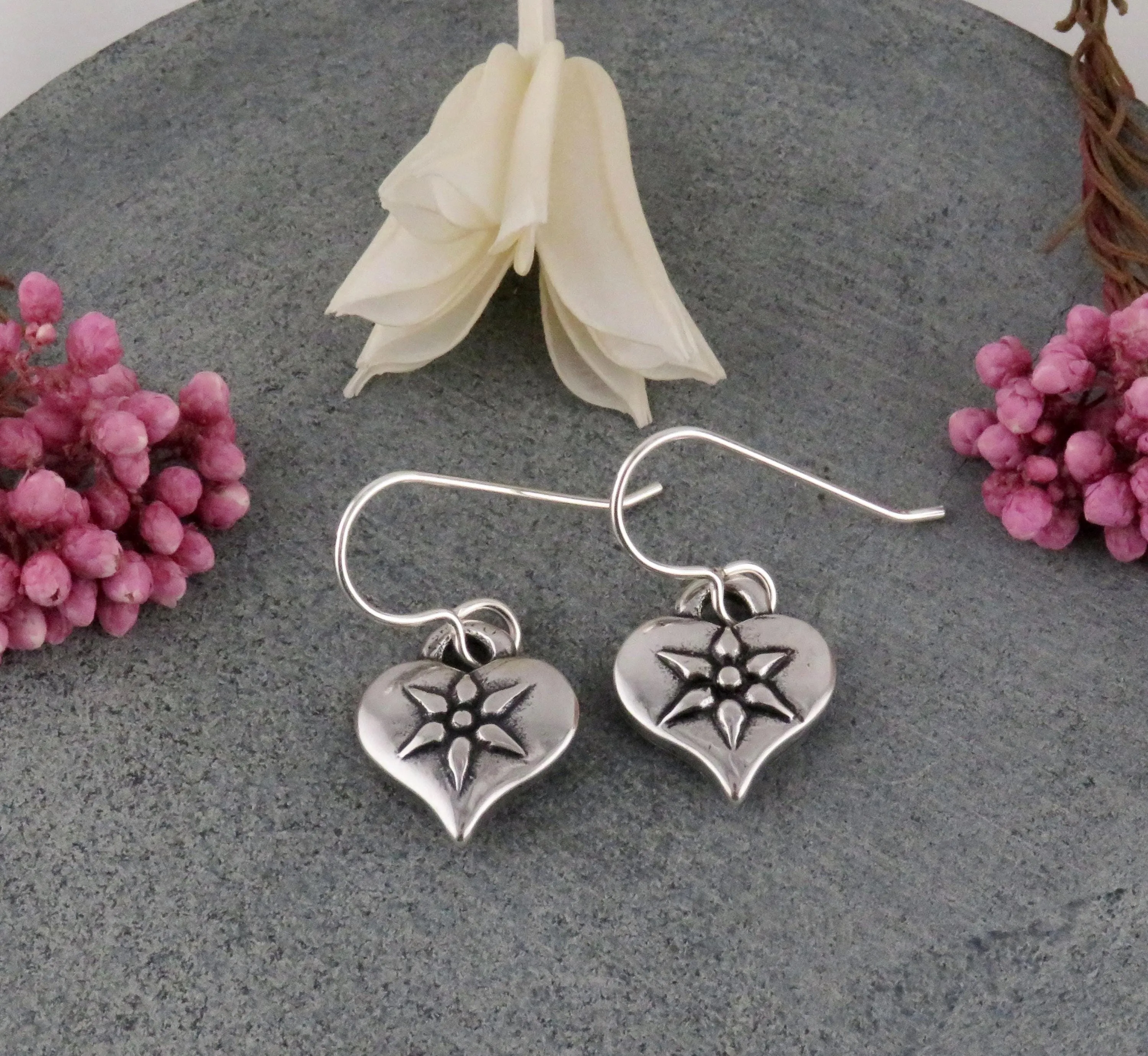 Rustic Silver Heart Earrings