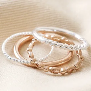 Set of 4 Silver & Rose Gold Stacking Rings 13759