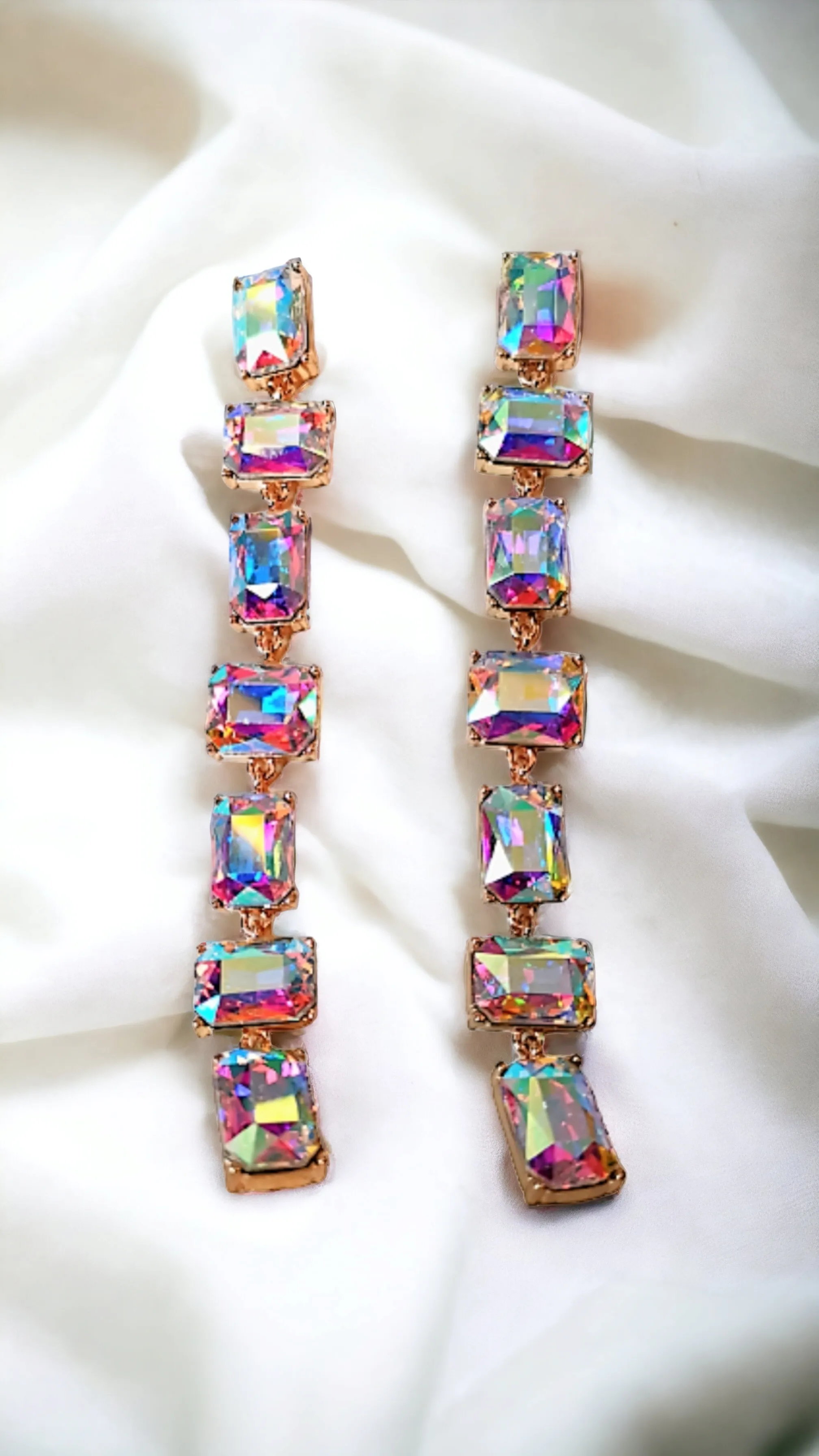 Shining Geometric Glass Crystals Long Dangle Drop Earrings