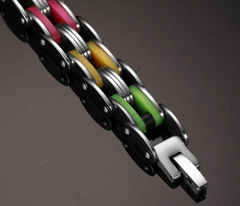 Silicone Stainless Steel Bracelet Men Bangle Rainbow Color 316L Stainless Steel Clasp Bracelet Fashion Bracelet For Men