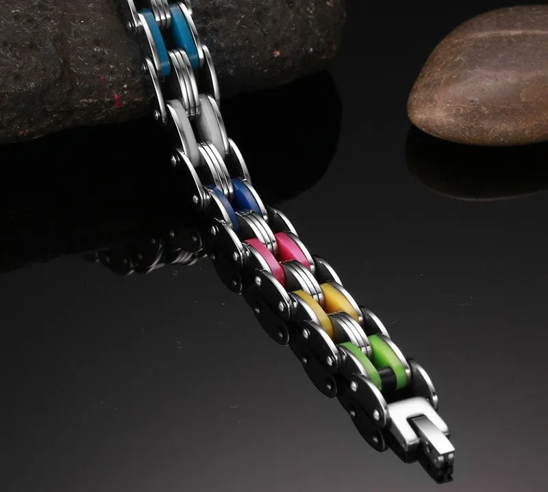 Silicone Stainless Steel Bracelet Men Bangle Rainbow Color 316L Stainless Steel Clasp Bracelet Fashion Bracelet For Men