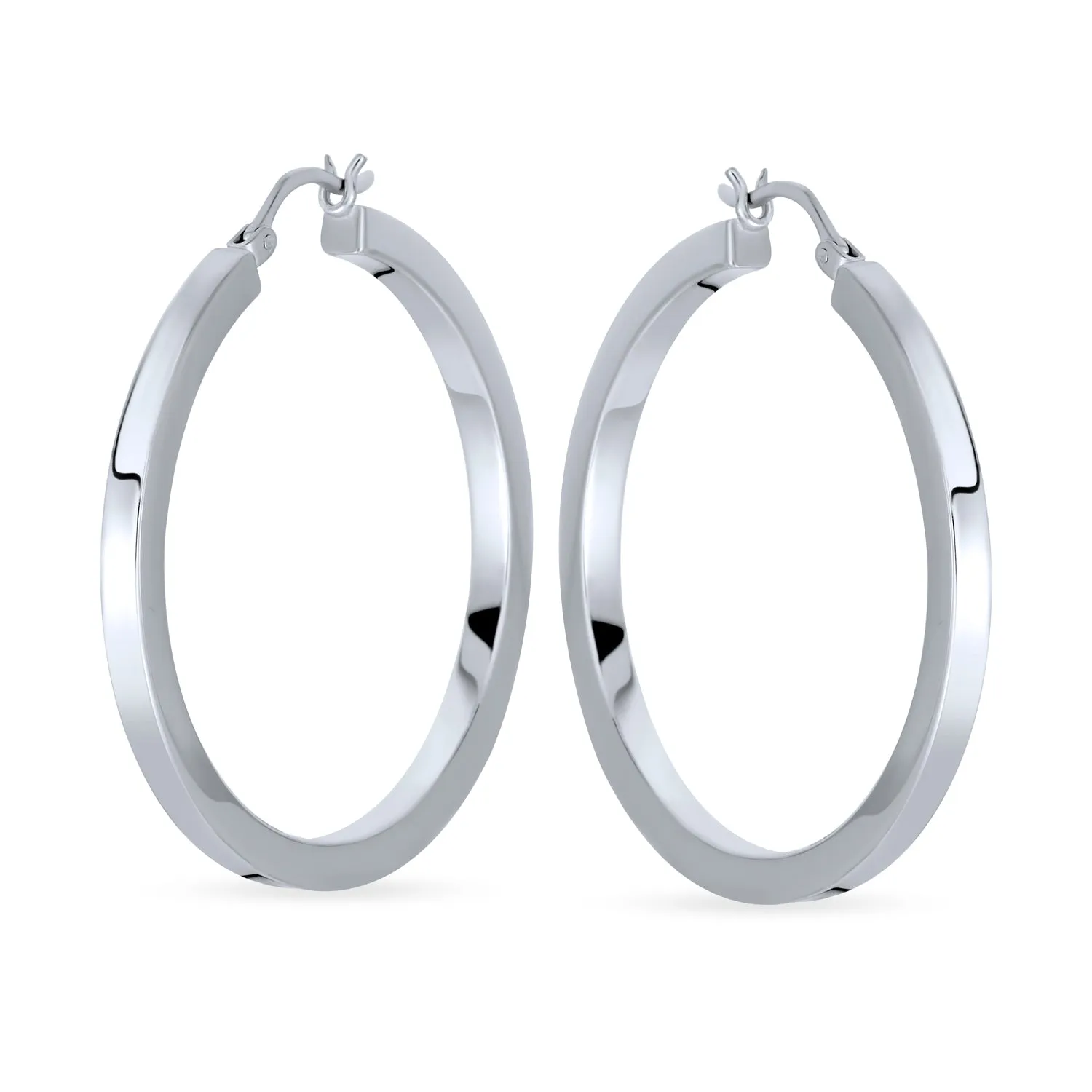 Simple Large Hoop Huggie Earrings Sterling Silver 1.65 Inch Diameter