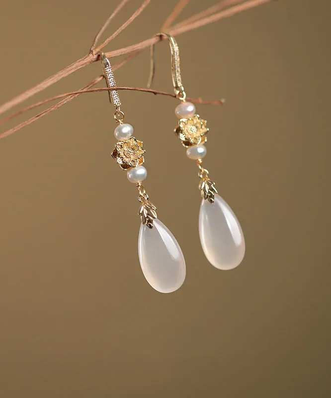 Simple White Sterling Silver Overgild Pearl Drop Earrings QU039