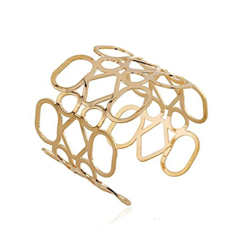 Statement Punk Fashion 18K Gold Metal Opening Hollow 0ut Cuff Bangle Bracelets For Women