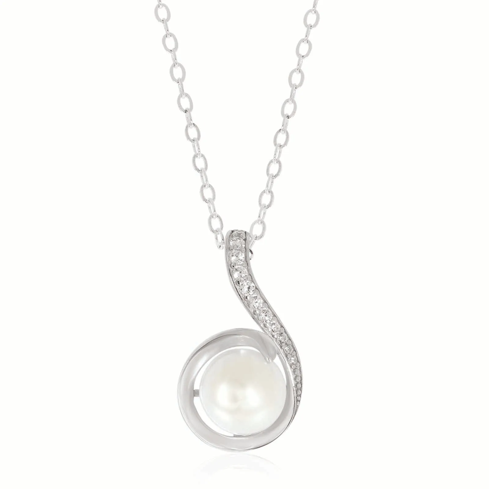 Sterling Silver 8.5-9 mm Fresh Water Pearl and Cubic Zirconia Pendant