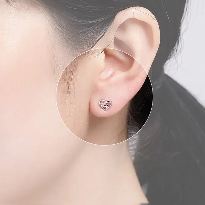 Stylish Hollow Heart Silver Studs Earrings for Women