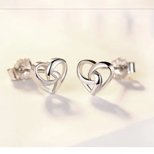 Stylish Hollow Heart Silver Studs Earrings for Women