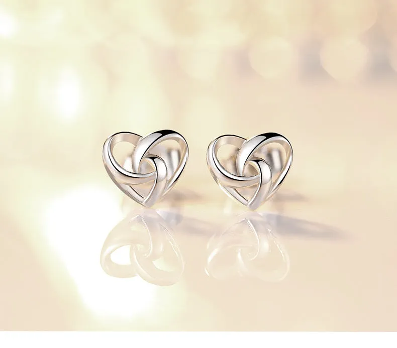 Stylish Hollow Heart Silver Studs Earrings for Women