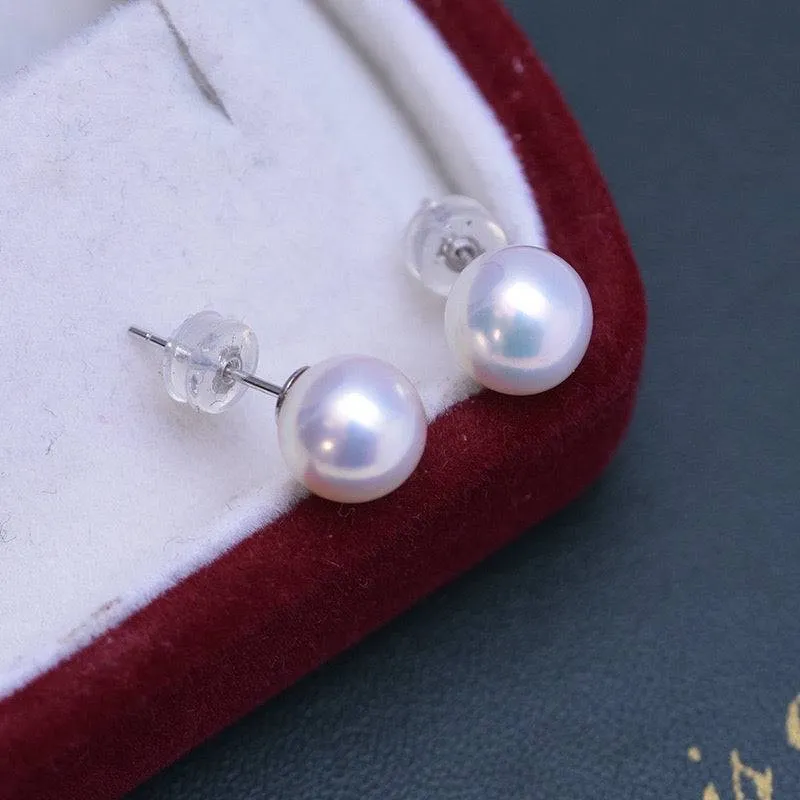 Timeless AAAA White Freshwater Round Pearl Stud Earrings