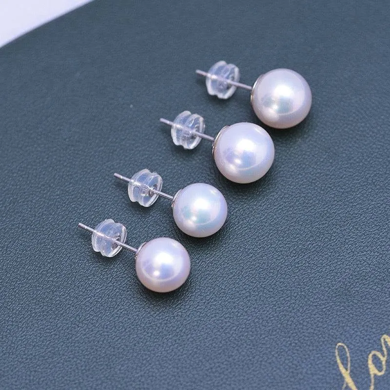 Timeless AAAA White Freshwater Round Pearl Stud Earrings