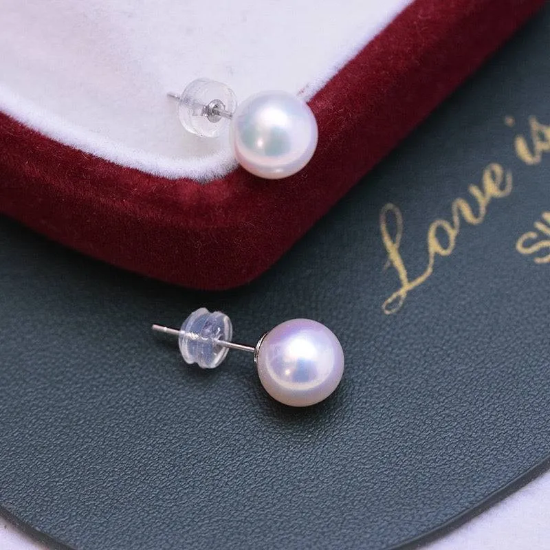 Timeless AAAA White Freshwater Round Pearl Stud Earrings