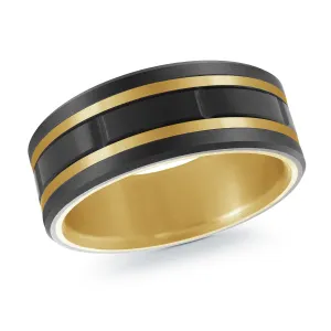 Titanium with Carbon Fiber and 14K Yellow Gold Ring from the Titanium Collection by Malo - MRDTI-020-8BY