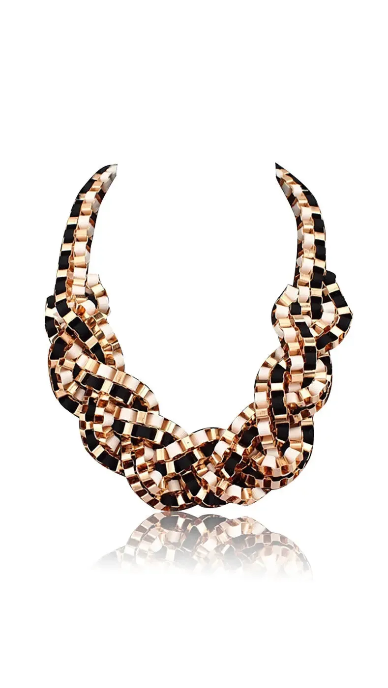 Trendy White and Black Braided Detailed Fashion Necklace Jewellery for Women