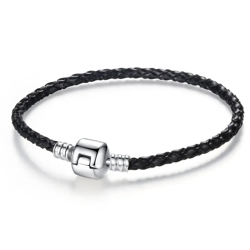 Unique Silver Plated Clasp Genuine Leather Bracelet Fit Women Men Original Charm Bracelet Necklace DIY Jewelry