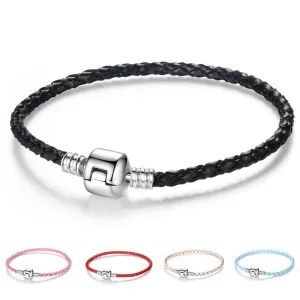 Unique Silver Plated Clasp Genuine Leather Bracelet Fit Women Men Original Charm Bracelet Necklace DIY Jewelry