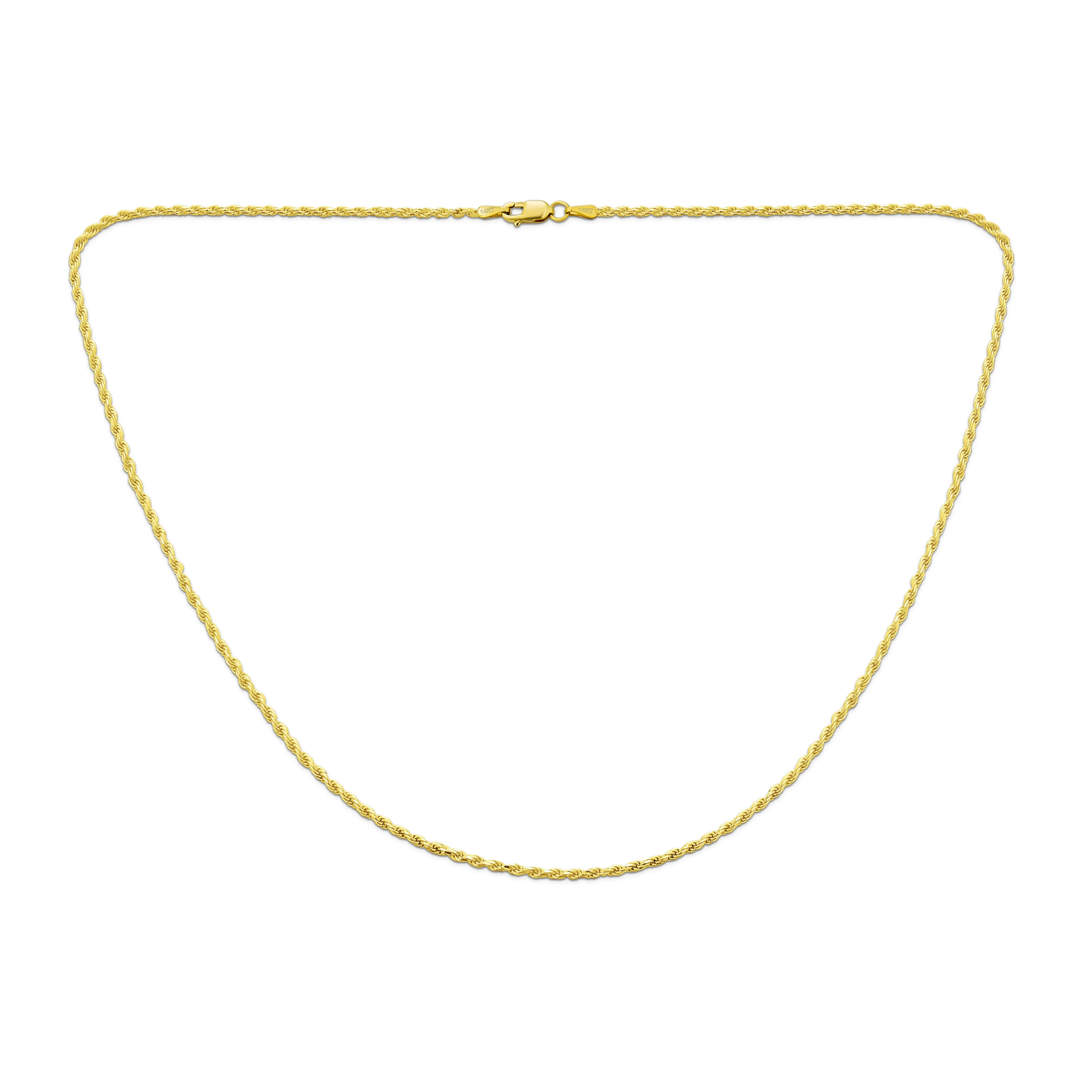 Unisex 14K Gold Twist Cable Rope Chain Necklace Nickel-Free 2MM Multiple Lengths