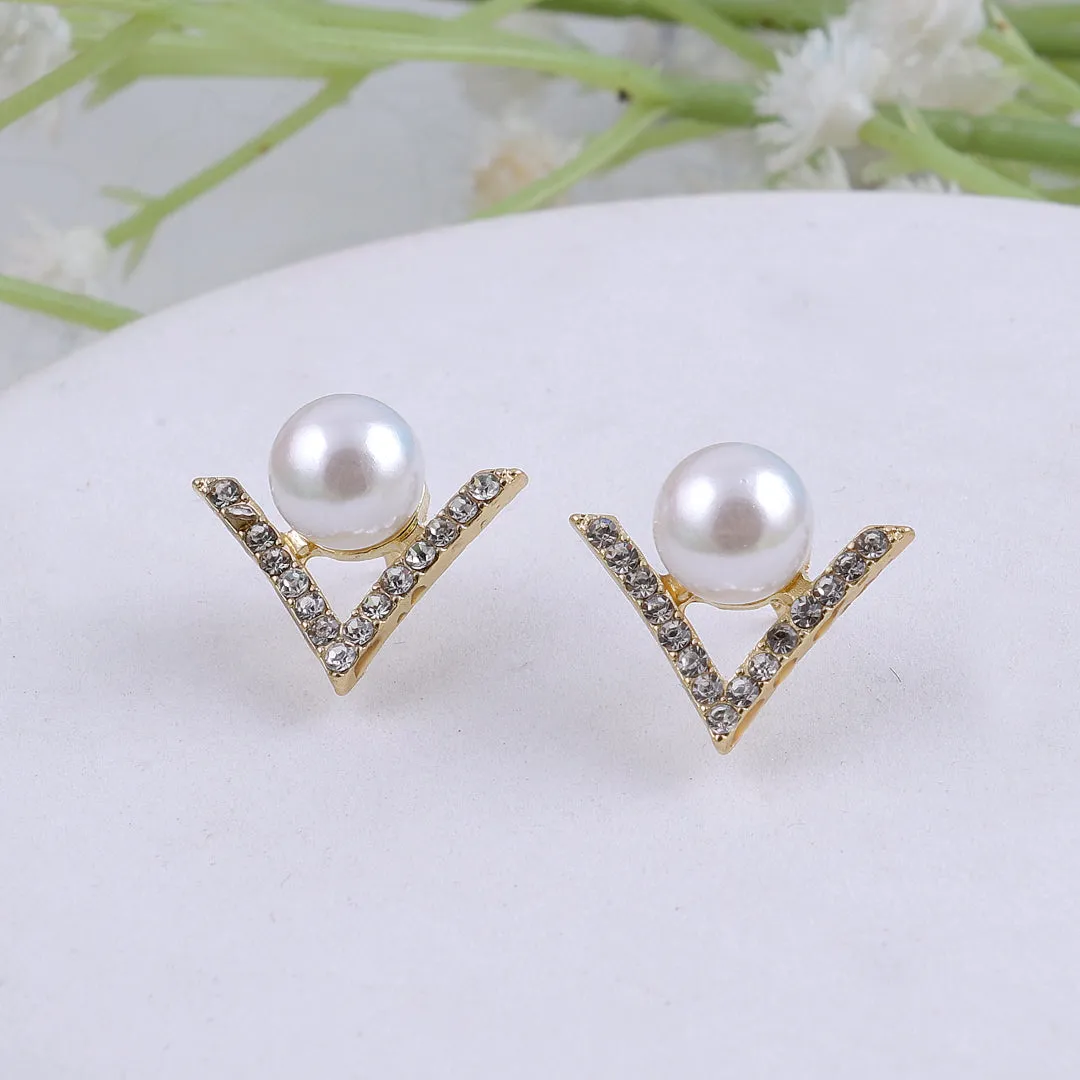 V shape Crystal Pearl Earrings